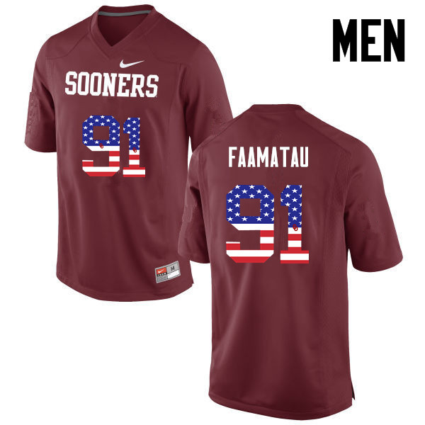 Oklahoma Sooners #91 Dillion Faamatau College Football USA Flag Fashion Jerseys-Crimson